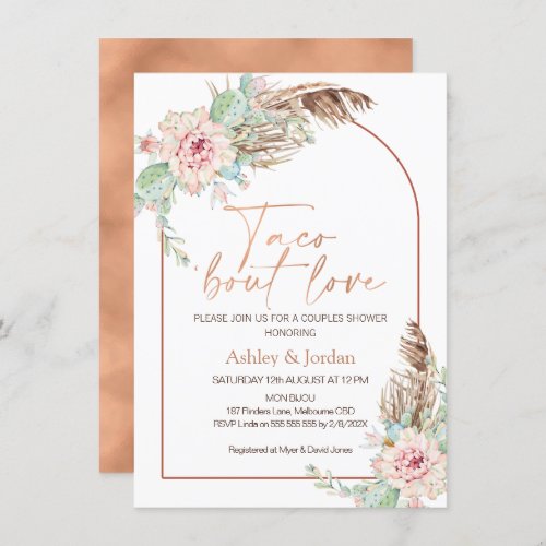 Rose Gold Arch Taco bout Love Boho Couples Shower Invitation