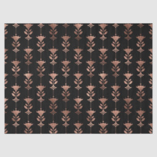 Rose Gold Art Deco Flowers on Black Decoupage Tissue Paper