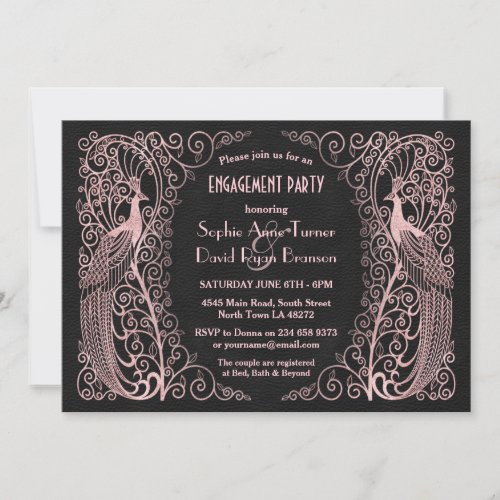 Rose Gold Art Deco Peacock Engagement Party Invitation