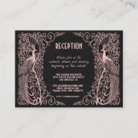 Rose Gold Art Deco Peacocks Black Reception Enclosure Card