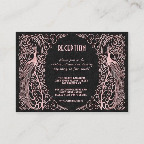 Rose Gold Art Deco Peacocks Black Reception Enclosure Card