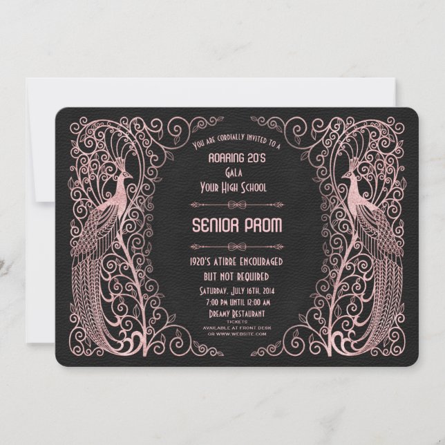 Rose Gold Art Deco Peacocks Senior Prom Invitation (Front)