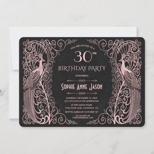 Rose Gold Art Peacocks 30th Birthday Party Invitation