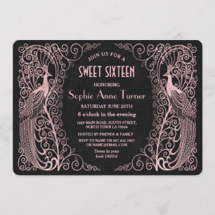 Rose Gold Art Peacocks 30th Birthday Party Invitation