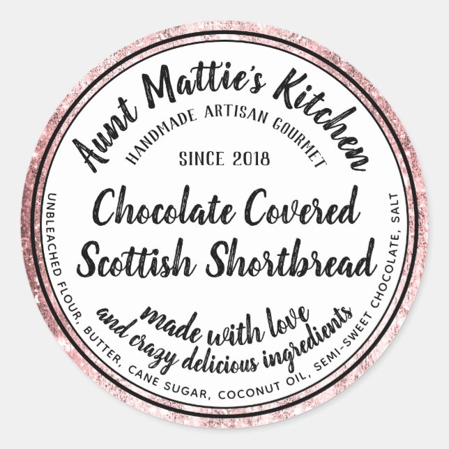 Rose Gold Artisan Gourmet Ingredients Food Label (Front)