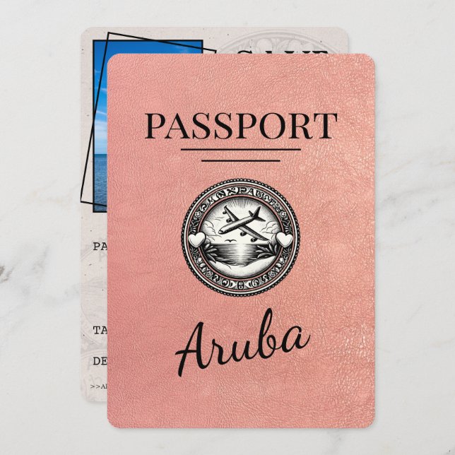 Rose Gold Aruba Passport Save The Date (Front/Back)