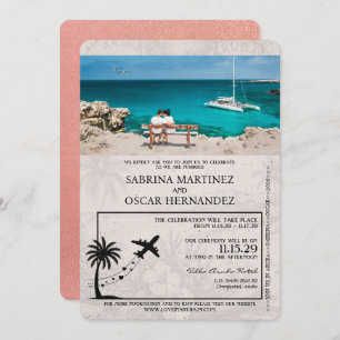 Rose Gold Aruba Passport Wedding Invitation