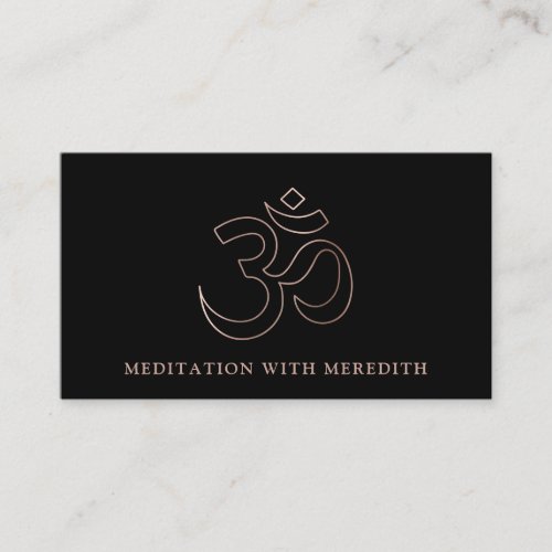 Rose Gold Aum Om Symbol Meditation Teacher Black Business Card