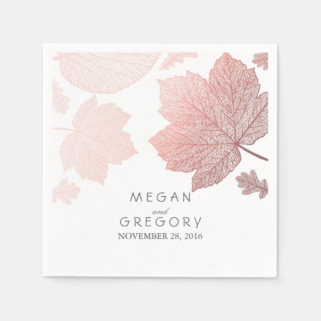 Rose Gold Autumn Leaves Elegant Wedding Napkins (Front)