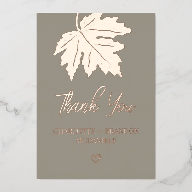 Rose Gold Autumn Maple Leaf Wedding Thank You   Foil Invitation (Front)