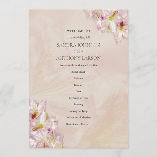 Rose Gold Azalea Wedding Program (Front)