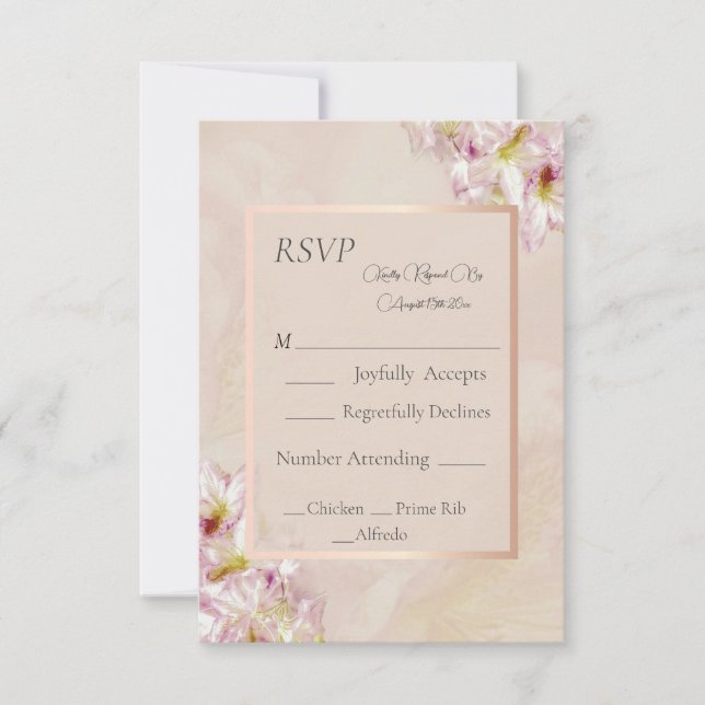 Rose Gold Azalea Wedding RSVP Card (Front)