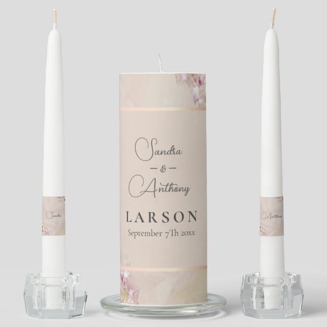 Rose Gold Azalea Wedding Unity Candle Set (Front)