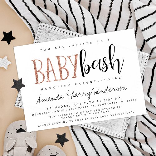 Rose Gold Baby Bash Couples Baby Shower Invitation