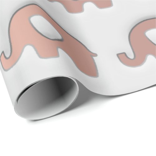 Rose Gold Baby Girl Blue Pastel Grey 3D Elephants Wrapping Paper