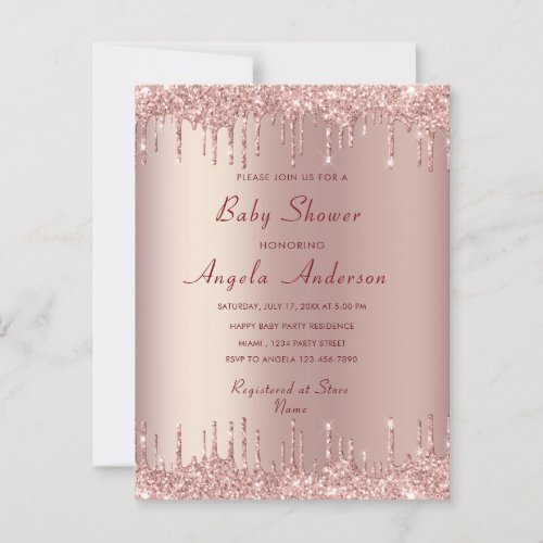 Rose Gold Baby Girl Shower Invitation with QR Code Postcard