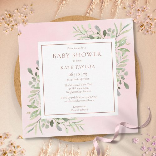 Rose Gold  Baby Girl Shower  Sprinkle Greenery Invitation