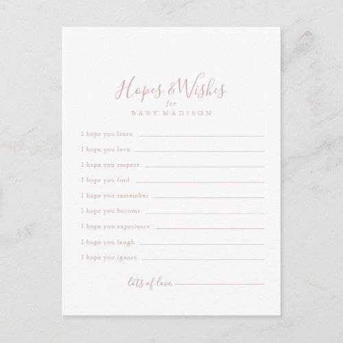 Rose Gold Baby Shower Hopes  Wishes Card