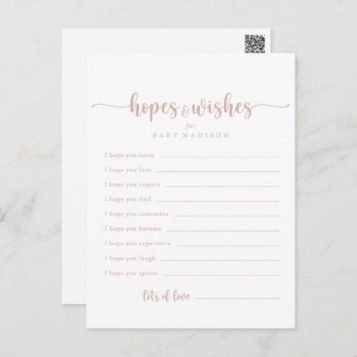 Rose Gold Baby Shower Hopes  Wishes Card