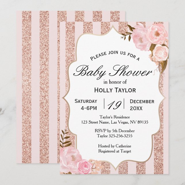 Rose Gold Baby Shower Invitation (Front/Back)
