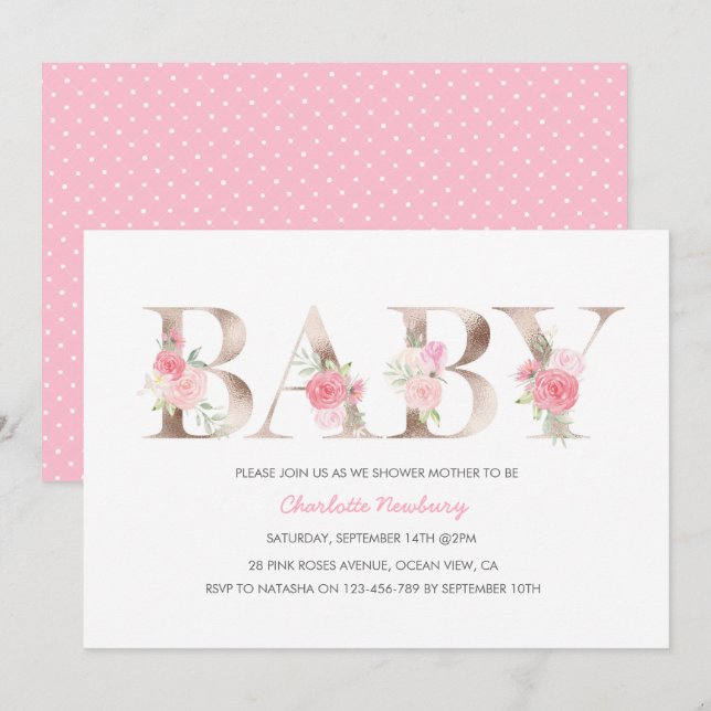 Rose gold Baby Shower Invitation (Front/Back)