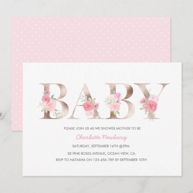 Rose gold Baby Shower Invitation (Front/Back)