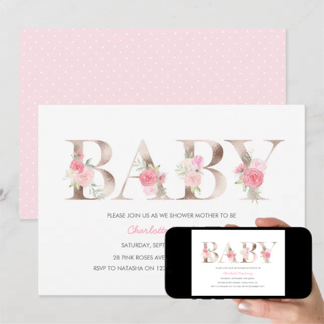 Rose gold Baby Shower Invitation Zazzle