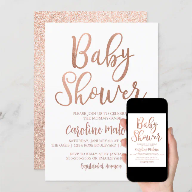 Rose Gold Baby Shower Invitation | Zazzle