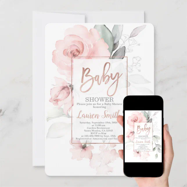 Rose gold Baby Shower Invitation Zazzle