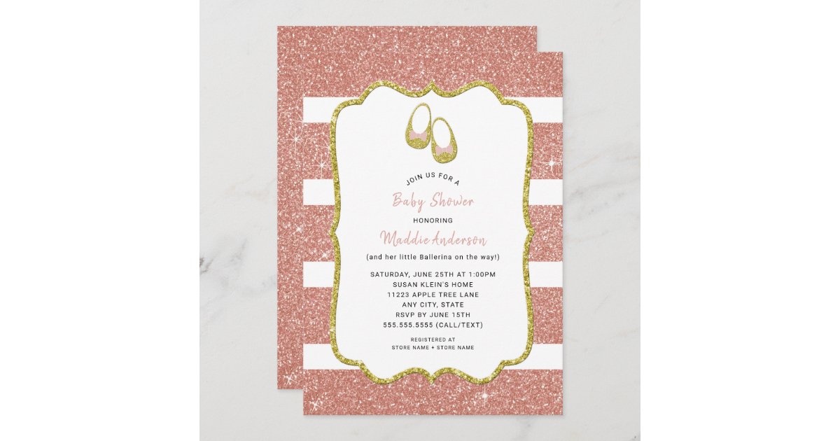 Rose Gold Baby Shower invitation, ballet shoes Invitation