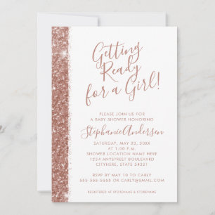Rose Gold Baby Shower Pink Glitter Modern Simple Invitation