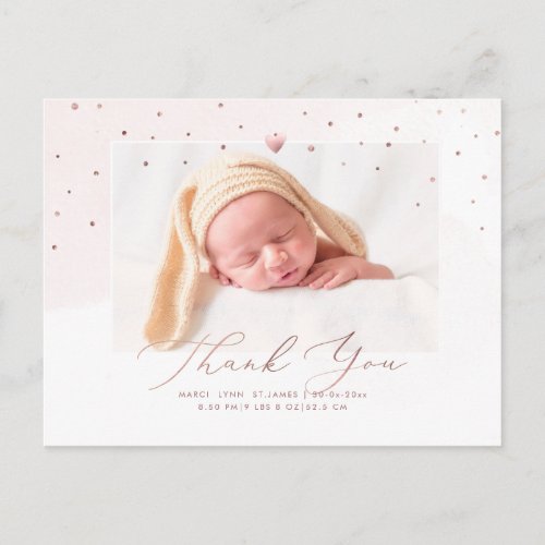 Rose Gold Baby Shower Thank You Blush Watercolor Postcard
