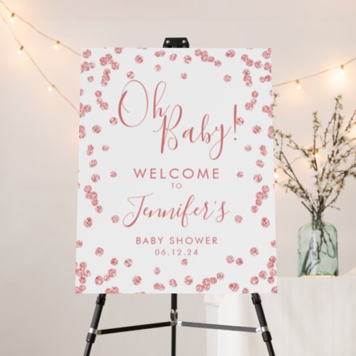 Rose Gold Baby Shower Welcome Glitter Confetti  Foam Board