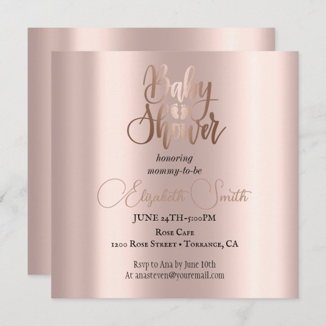 Rose gold baby sower invitation (Front/Back)