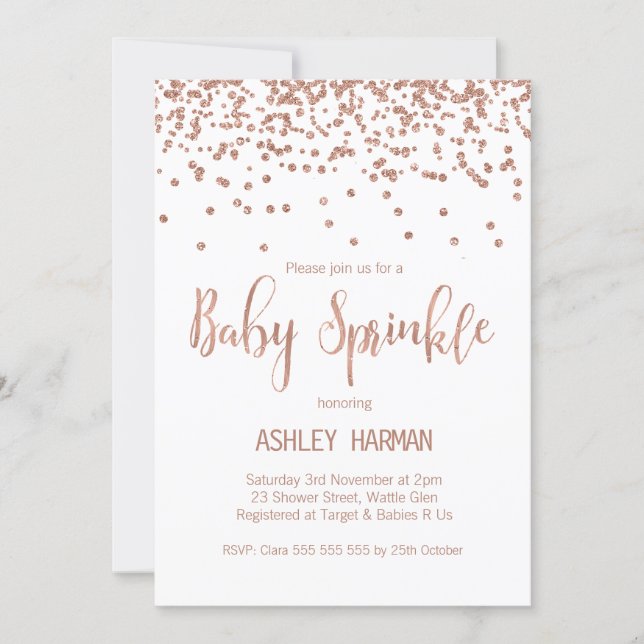 Rose Gold  Baby Sprinkle Baby Shower Invitation (Front)