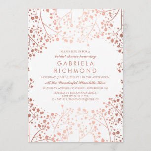 Rose Gold Baby's Breath Floral Bridal Shower Invitation