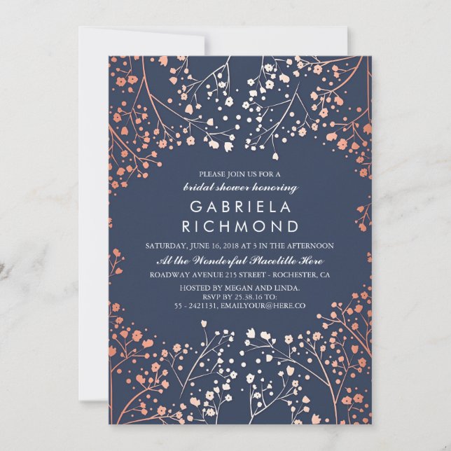 Rose Gold Baby's Breath Floral Bridal Shower Invitation (Front)