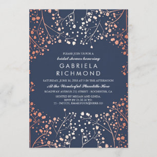 Rose Gold Baby's Breath Floral Bridal Shower Invitation