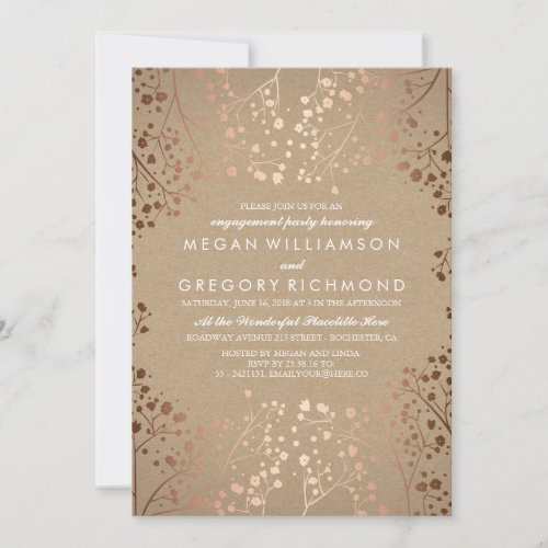 Rose Gold Babys Breath Floral Engagement Party Invitation