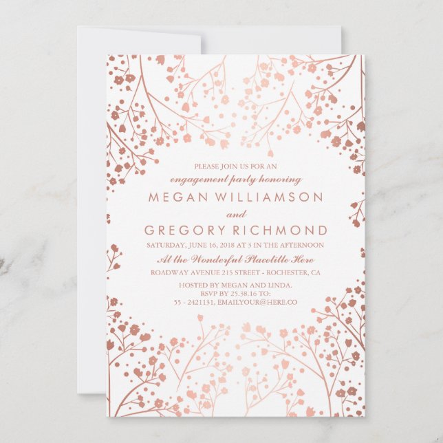 Rose Gold Baby's Breath Floral Engagement Party Invitation (Front)