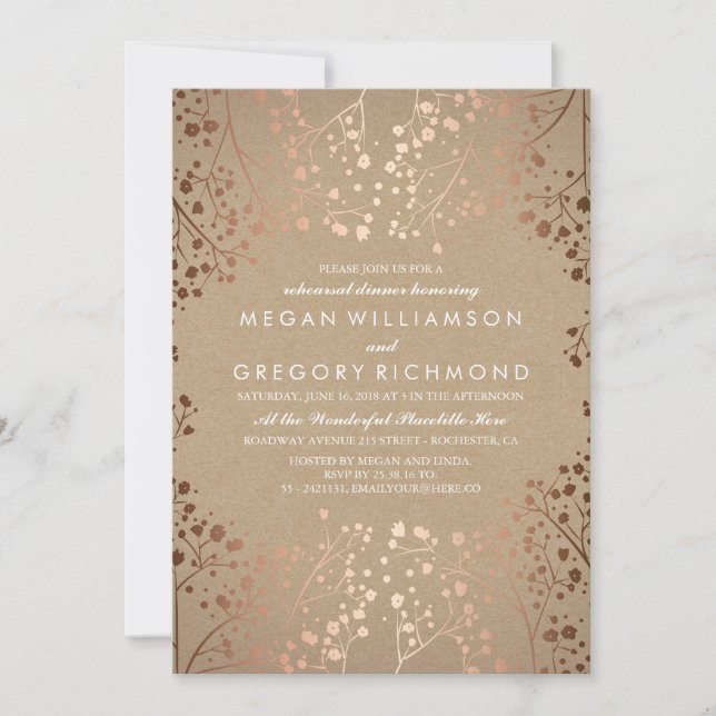 Rose Gold Baby's Breath Floral Rehearsal Dinner Invitation (Front)