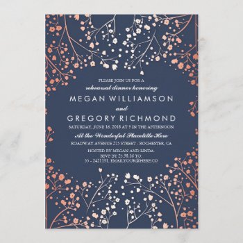 Rose Gold Baby's Breath Floral Rehearsal Dinner Invitation by jinaiji at Zazzle