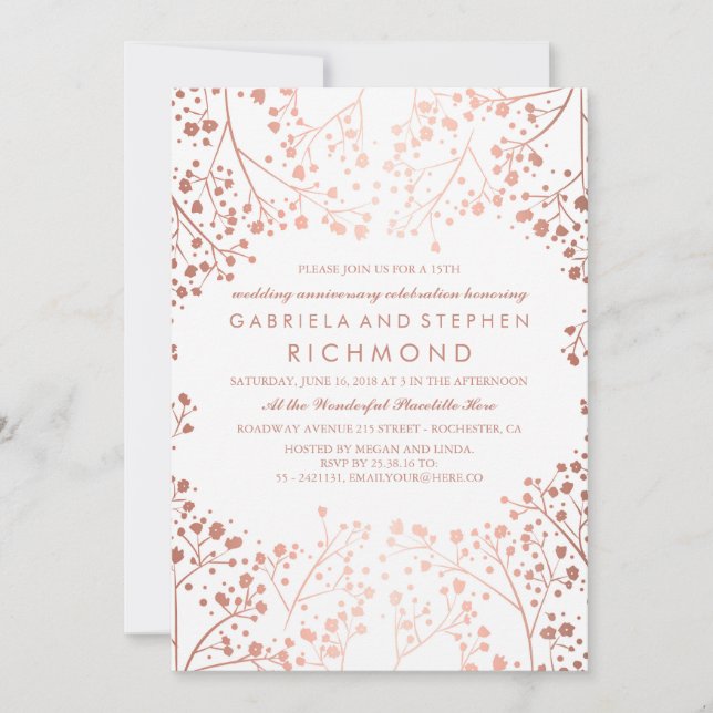 Rose Gold Baby's Breath Floral Wedding Anniversary Invitation (Front)