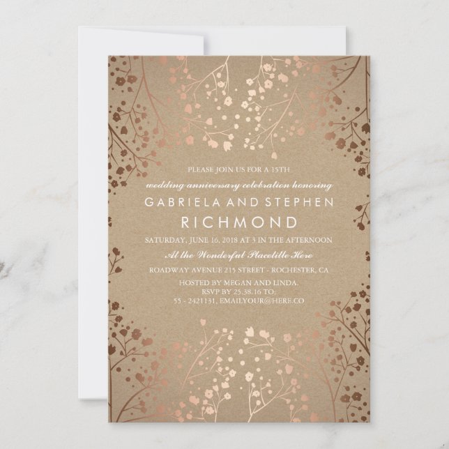 Rose Gold Baby's Breath Floral Wedding Anniversary Invitation (Front)