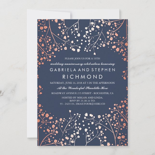 Rose Gold Baby's Breath Floral Wedding Anniversary Invitation (Front)
