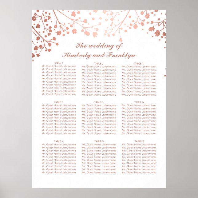 Rose Gold Baby's Breath Wedding Seating Chart (Front)