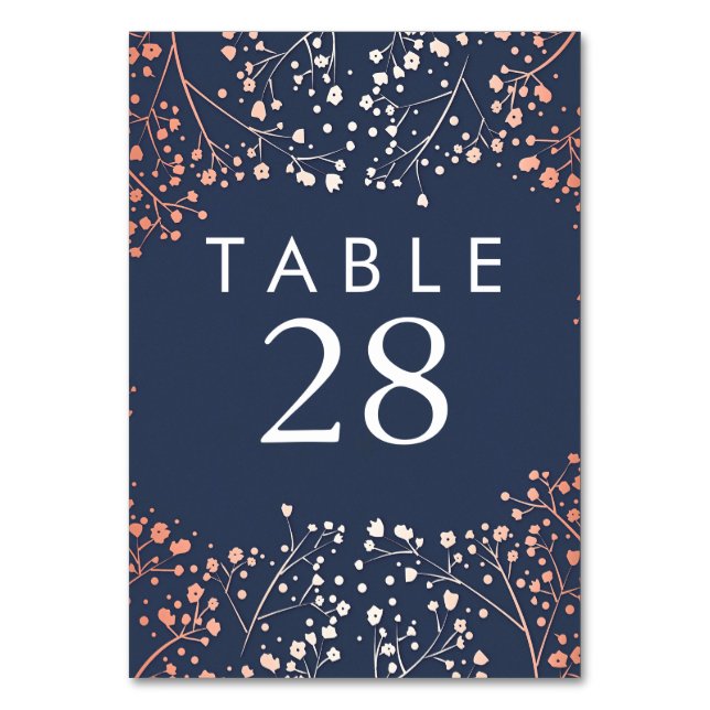 Rose Gold Baby's Breath Wedding Table Numbers (Front)