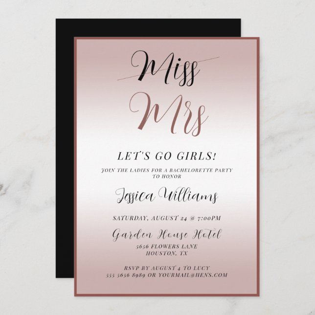 Rose Gold Bachelorette Invitation (Front/Back)