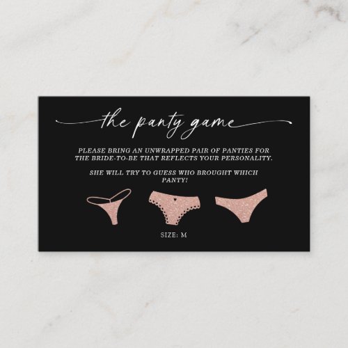Rose Gold Bachelorette  Panty Game Insert Card