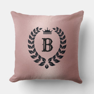 Rose-gold Background & Black Laurel Wreath Throw Pillow